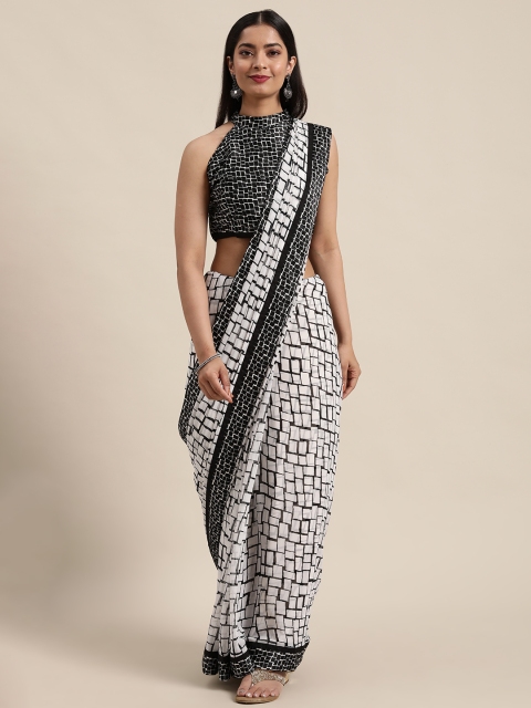 

Satrani Black & White Pure Georgette Saree