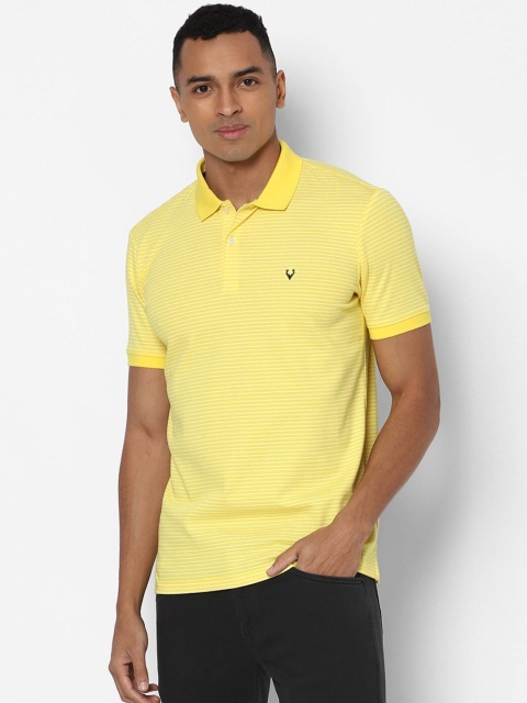 

Allen Solly Men Yellow White Striped Polo Collar Pure Cotton T-shirt