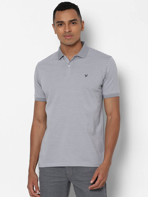 

Allen Solly Men Grey & White Striped Polo Collar T-shirt