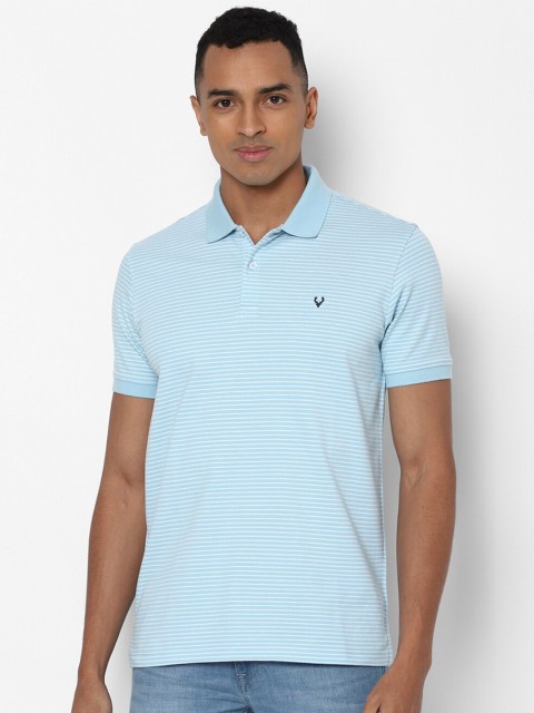 

Allen Solly Men Blue White Striped Polo Collar Pure Cotton T-shirt