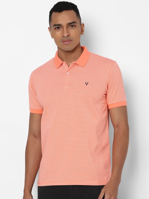 

Allen Solly Men Orange White Striped Polo Collar Pure Cotton T-shirt