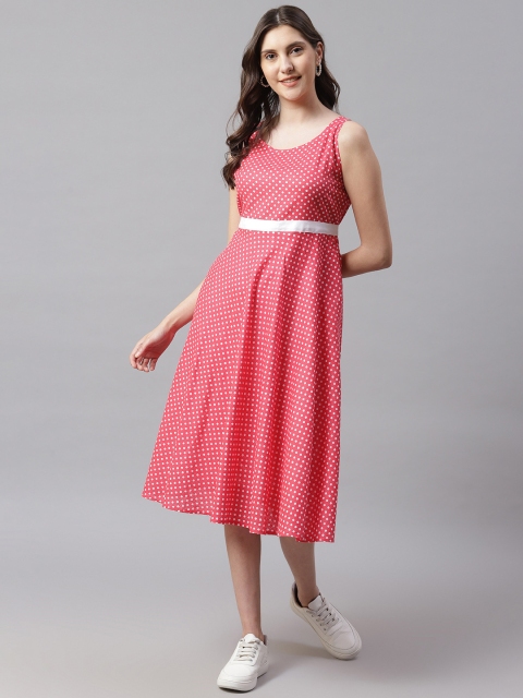 

Shakumbhari Women Pink & White Printed Fit and Flare Dress