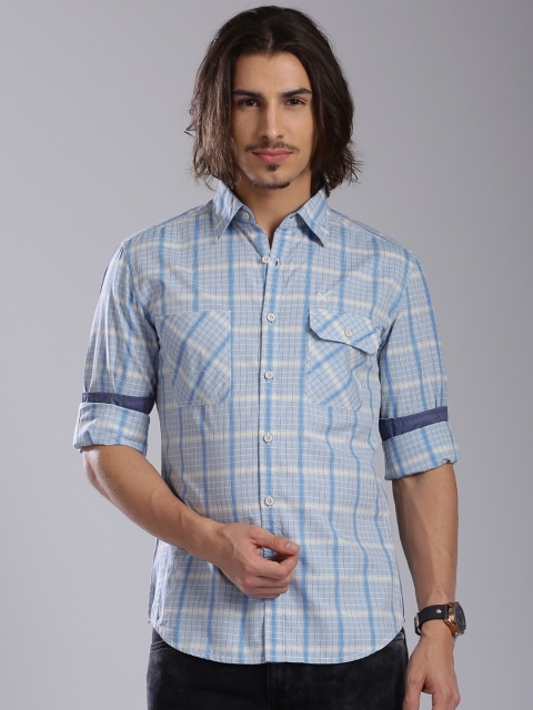 

HRX by Hrithik Roshan Men Blue & Off-White Checked Casual Shirt