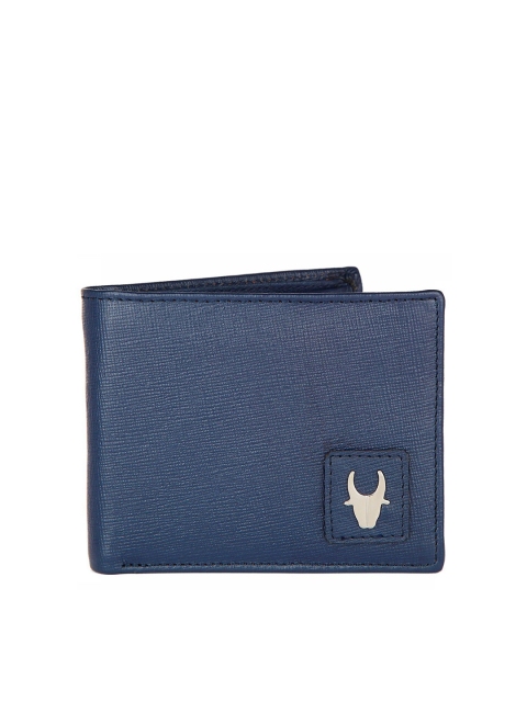 

WildHorn Men Blue & Silver-Toned Solid RFID Leather Two Fold Wallet