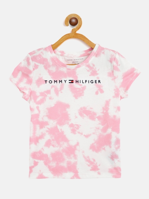

Tommy Hilfiger Girls Pink & White Tie and Dye Dyed Appliqued Cotton T-shirt