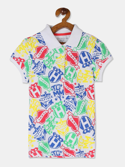 

Tommy Hilfiger Girls Multicoloured Printed Polo Collar T-shirt, Multi