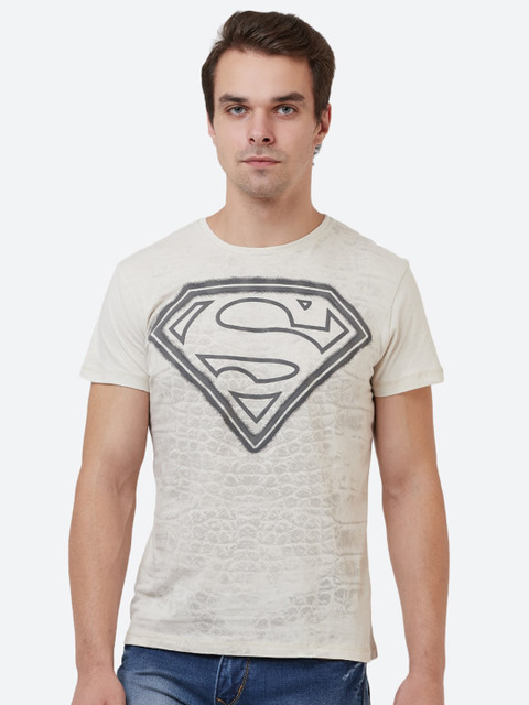 

Free Authority Men Grey Printed Superman Round Neck Pure Cotton T-shirt