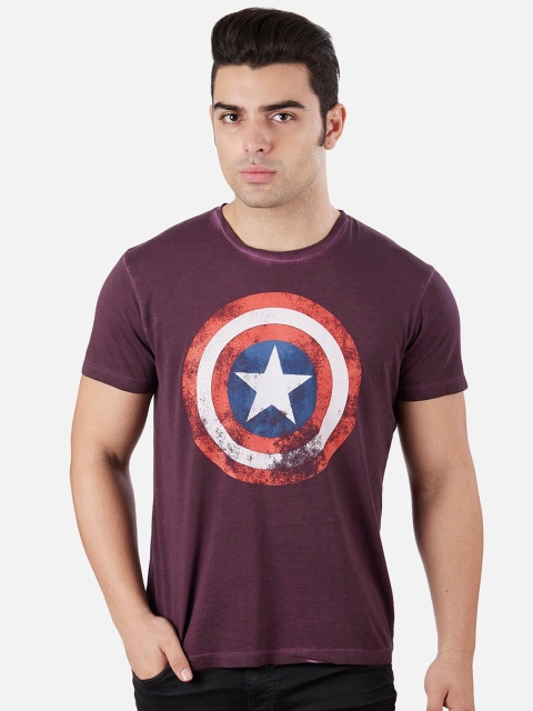 

Free Authority Men Burgundy Printed Captain America Round Neck T-shirt