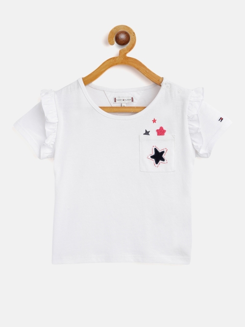 

Tommy Hilfiger Girls White Solid Star Applique Detail Cotton Regular Top