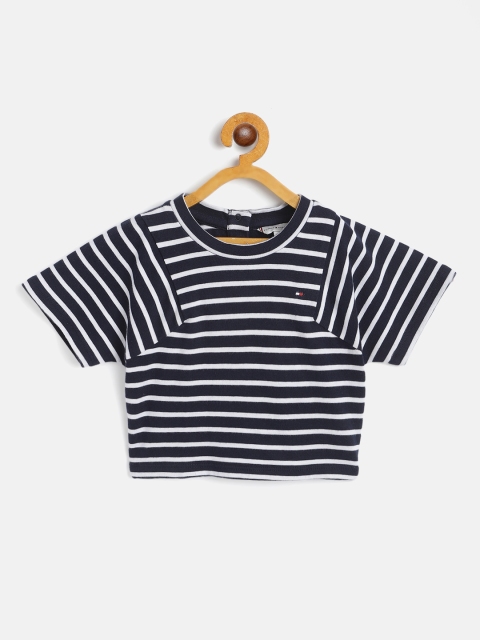 

Tommy Hilfiger Girls Navy Blue & White Striped Knitted Regular Top