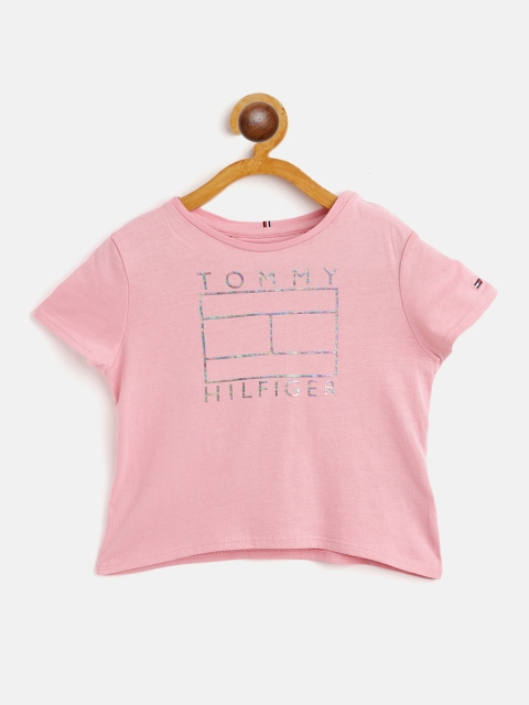 

Tommy Hilfiger Girls Pink Typography Printed T-shirt