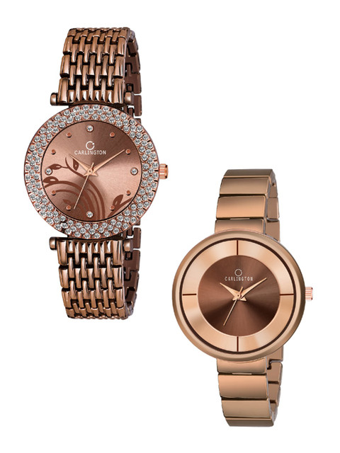

CARLINGTON Women Pack Of 2 Brown Analogue Watches Combo 105 Brown and 114 Brown