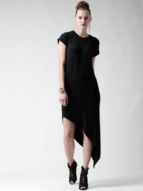 

Boohoo Black Dipped Hem T-shirt Dress