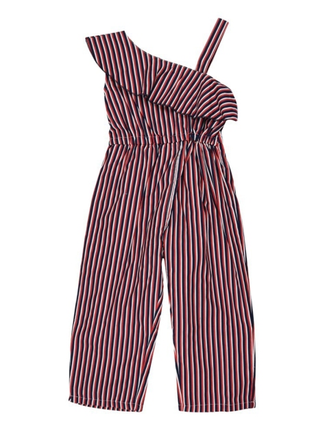 

oui oui Girls Navy Blue & White Striped Layered Basic Jumpsuit