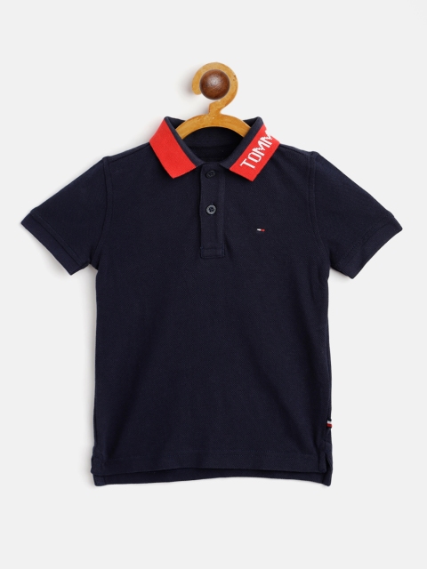 

Tommy Hilfiger Boys Navy Blue Cotton Solid Polo Collar T-shirt