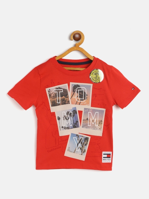 

Tommy Hilfiger Boys Red & Beige Cotton Graphic Print T-shirt