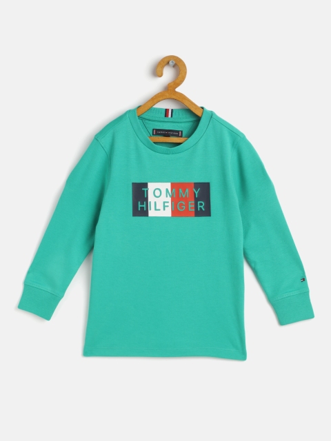 

Tommy Hilfiger Boys Green Brand Logo Print Cotton T-shirt