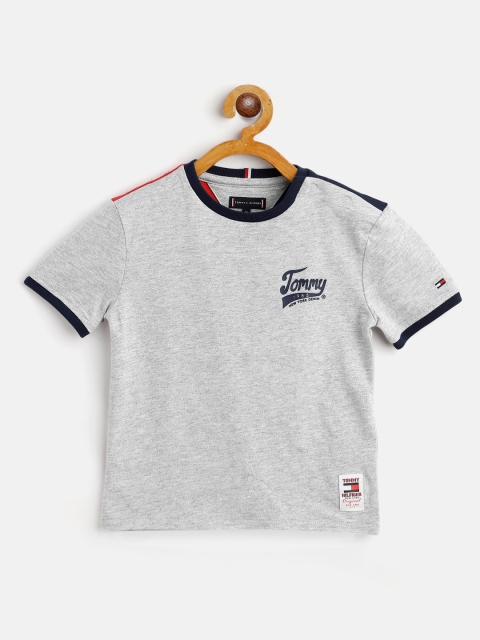 

Tommy Hilfiger Boys Grey Melange & Red Cotton Colourblocked T-shirt