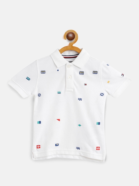 

Tommy Hilfiger Boys White & Blue Embroidered Polo Collar T-shirt
