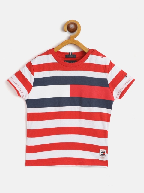 

Tommy Hilfiger Boys Red & White Organic Cotton Striped Sustainable T-shirt