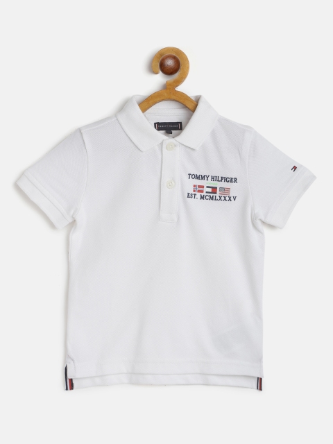 

Tommy Hilfiger Boys White Solid Cotton Polo Collar T-shirt with Embroidered Detail