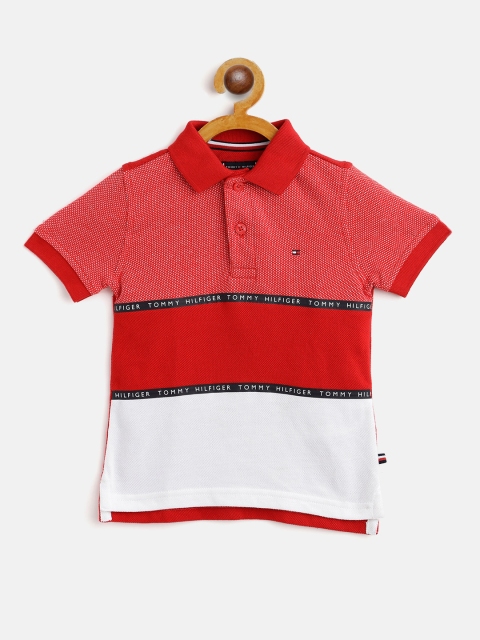

Tommy Hilfiger Boys Red & White Cotton Colourblocked Polo Collar T-shirt
