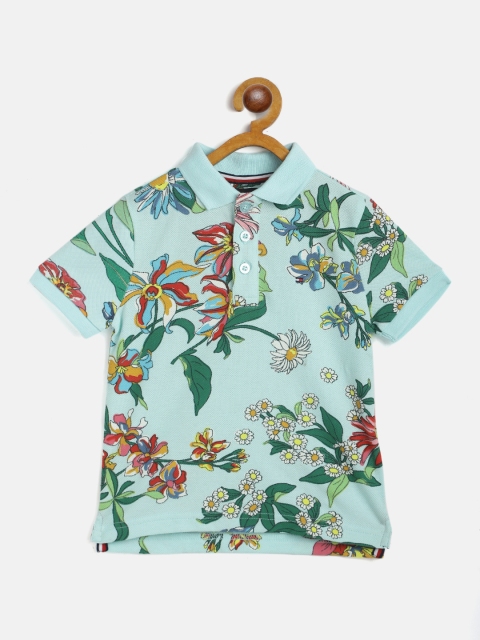 

Tommy Hilfiger Boys Blue & Green Cotton Floral Printed Polo Collar T-shirt