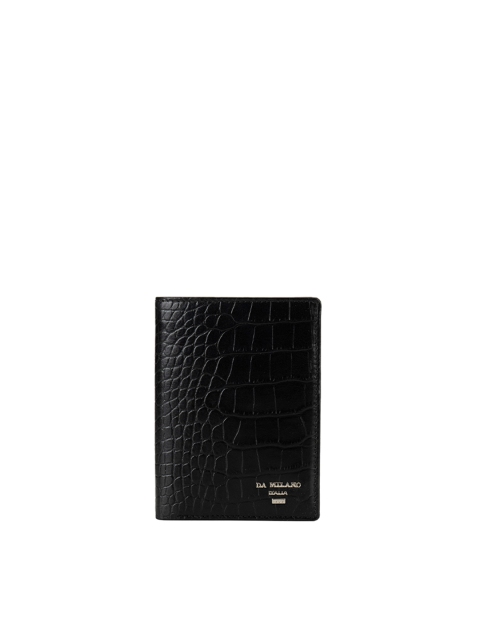 

Da Milano Men Black Crocodile Pattern Two Fold Wallet