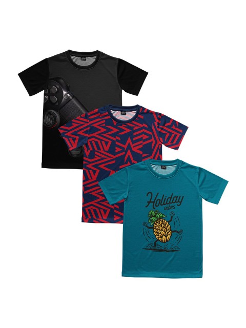 

mezmoda Boys Pack of 3 Multicoloured Printed Round Neck T-shirt, Multi
