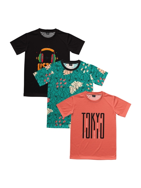 

mezmoda Boys Pack of 3 Multicoloured Printed Round Neck T-shirt, Multi