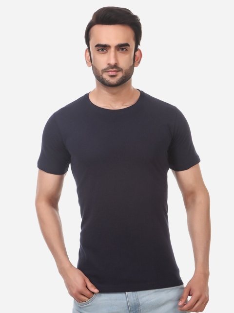 

Franco Leone Men Navy Blue Solid Round Neck Pure Cotton T-shirt