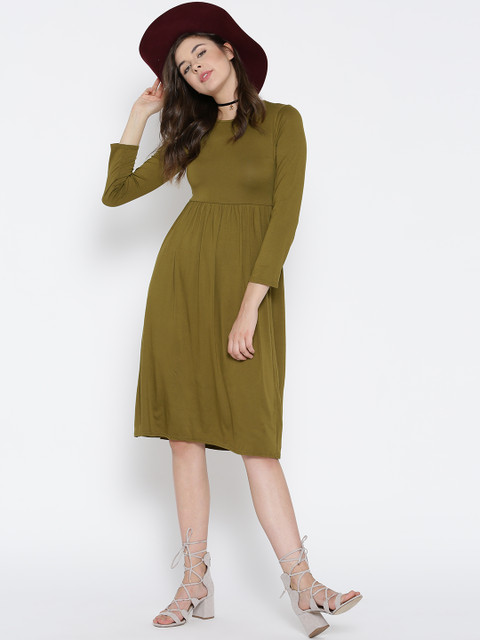 

Boohoo Olive Green Fit & Flare Midi Dress