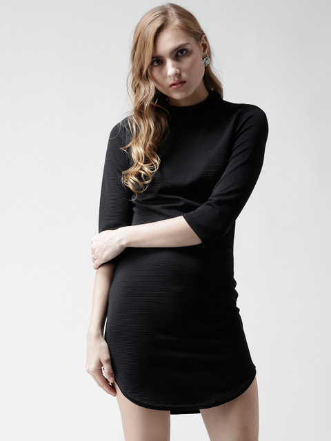 

Boohoo Black Self-Striped Sheath Dress