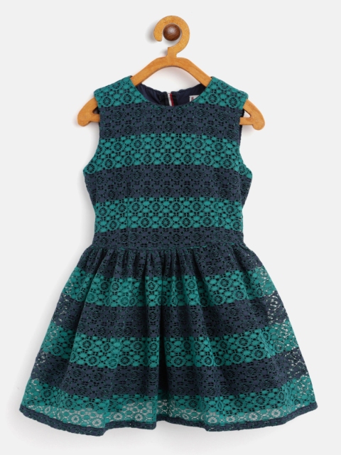 

Tommy Hilfiger Girls Navy Blue & Green Striped Fit & Flare Dress