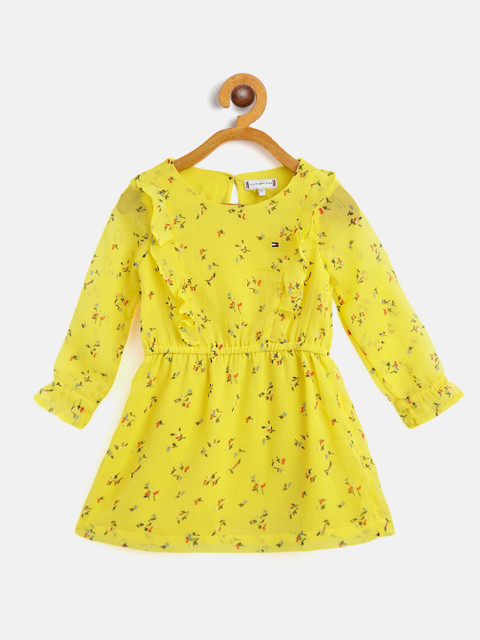 

Tommy Hilfiger Girls Mustard Yellow & Orange Floral Cotton Fit & Flare Dress with Briefs