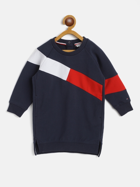 

Tommy Hilfiger Girls Navy Blue & White Colourblocked Sustainable T-shirt Dress