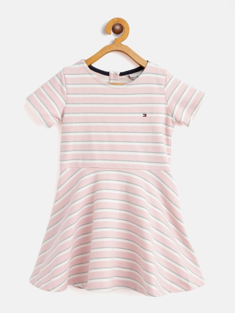 

Tommy Hilfiger Girls Pink & White Striped Cotton Fit & Flare Dress with Briefs