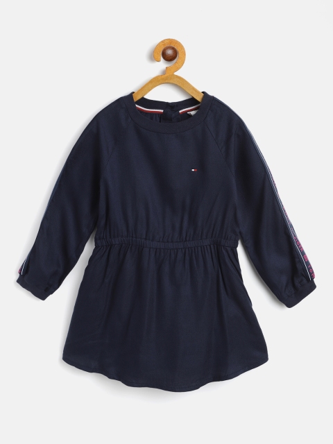 

Tommy Hilfiger Girls Navy Blue Solid Side Tape Fit & Flare Dress with Briefs