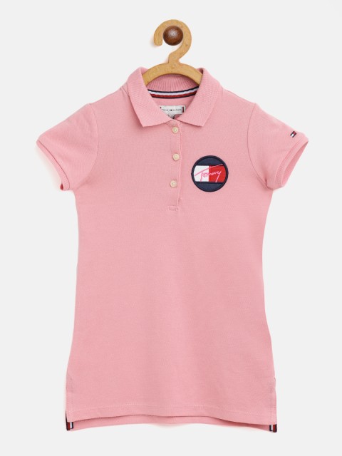 

Tommy Hilfiger Girls Pink Solid Cotton T-shirt Dress with Applique Detail