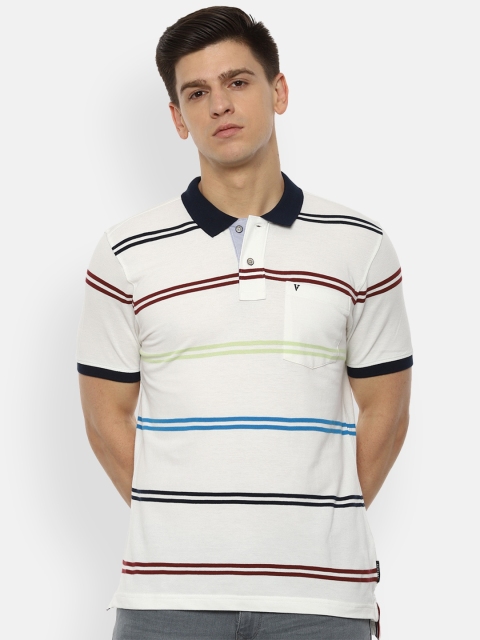 

Van Heusen Sport Men White Blue Striped Polo Collar Pure Cotton T-shirt
