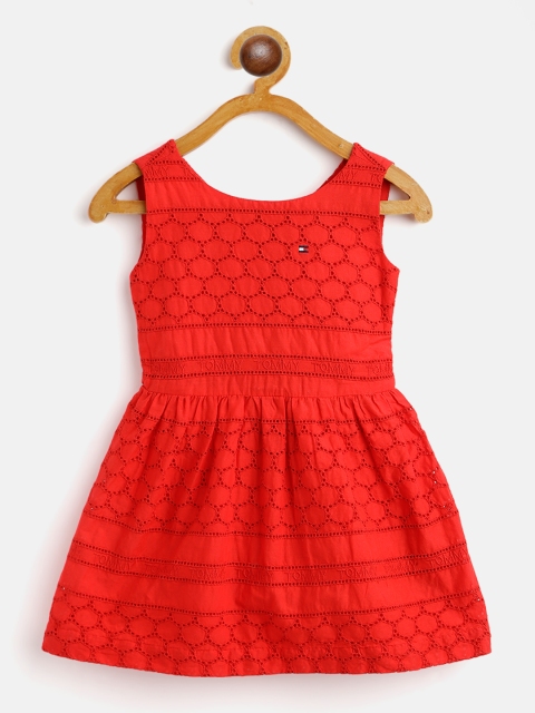 

Tommy Hilfiger Girls Red Schiffli Embroidered Cotton Fit and Flare Dress