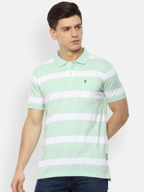 

Van Heusen Sport Men Green & White Striped Polo Collar T-shirt