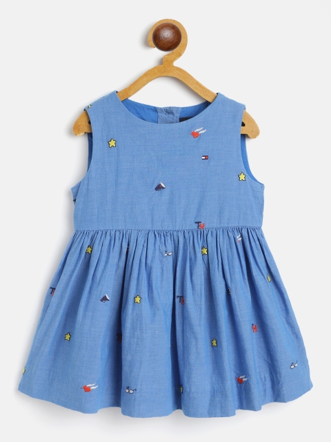 

Tommy Hilfiger Girls Blue & Yellow Embroidered Fit and Flare Dress