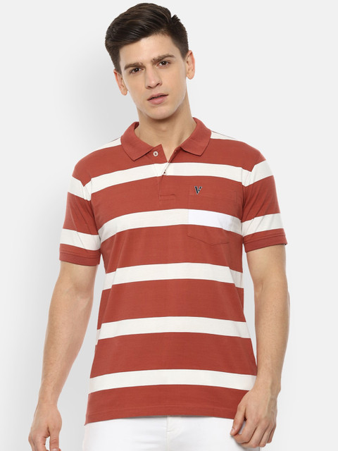 

Van Heusen Sport Men Brown White Striped Polo Collar Pure Cotton T-shirt