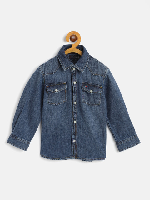 

Tommy Hilfiger Boys Navy Blue Regular Fit Faded Denim Cotton Casual Shirt