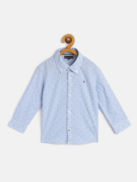 

Tommy Hilfiger Boys Blue & White Cotton Regular Fit Striped Casual Shirt