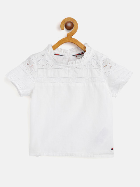 

Tommy Hilfiger Girls White Floral Schiffli Embroidered Cotton Regular Top