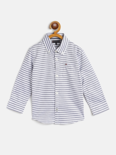 

Tommy Hilfiger Boys White & Navy Blue Regular Fit Self-Striped Pure Cotton Casual Shirt