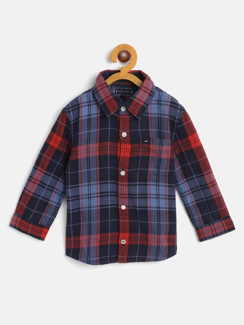 

Tommy Hilfiger Boys Navy Blue & Red Regular Fit Checked Cotton Casual Shirt