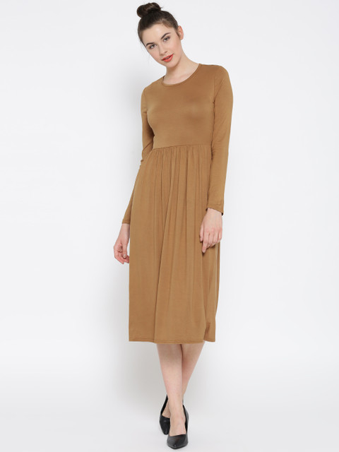 

Boohoo Women Mustard Brown Solid Fit & Flare Dress